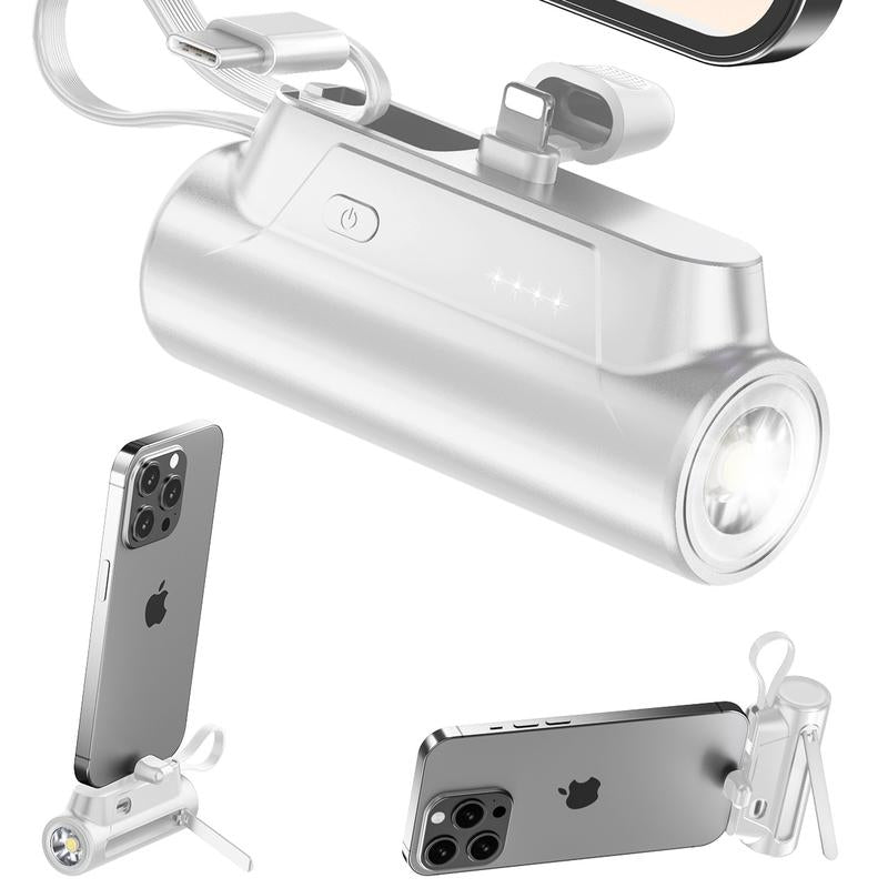 Dealsforyoudays 8000Mah Portable Capsule Mobile Power Bank - Mini USB-C Charging with Dual Inputs and 18W Fast Charging Built-In Ultra-Bright Flashlight - with Stand for On-The-Go Use Plug and Play, for Apple, Android,Trip, Sparkly Portable Charger